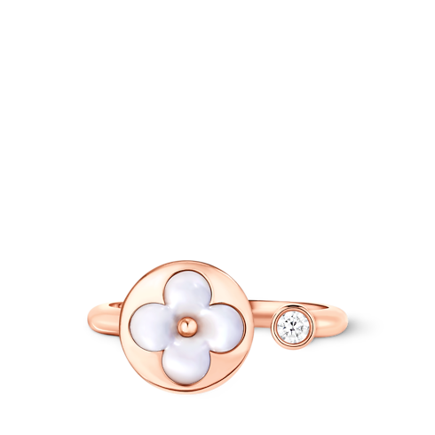 Anillo Color Blossom Mini Sun de oro rosa, nácar blanco y diamante vista frontal