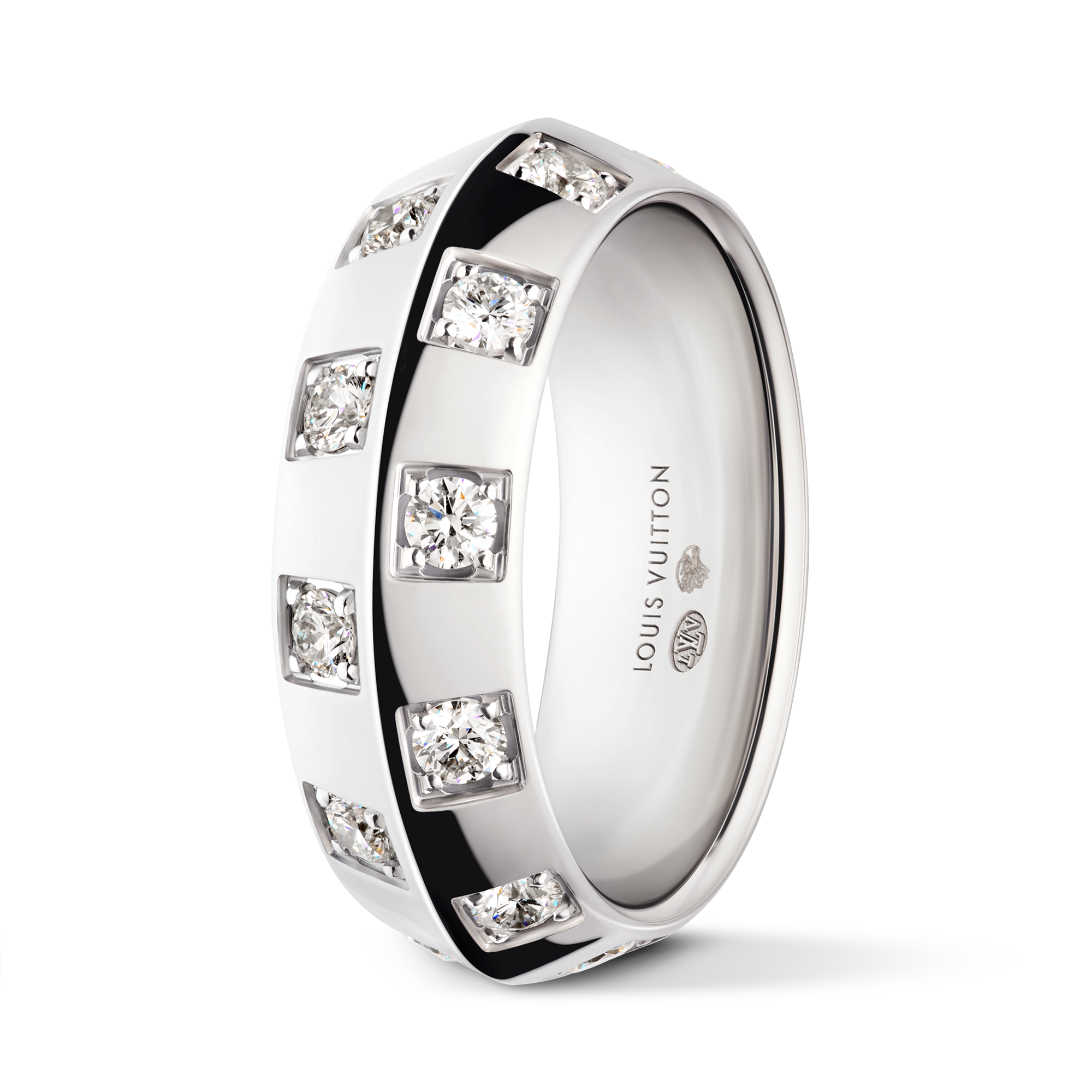  Categorías Anillos Anillo grande Le Damier de Louis Vuitton de oro blanco y diamantes | Louis Vuitton ® (Ampliar producto)