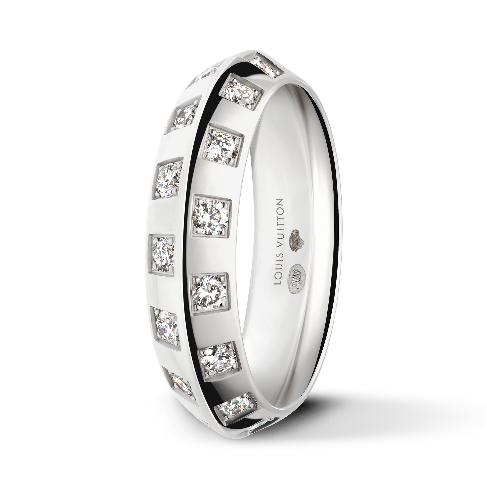  Categorías Anillos Anillo mediano Le Damier de Louis Vuitton de oro blanco y diamantes | Louis Vuitton ® (Ampliar producto)