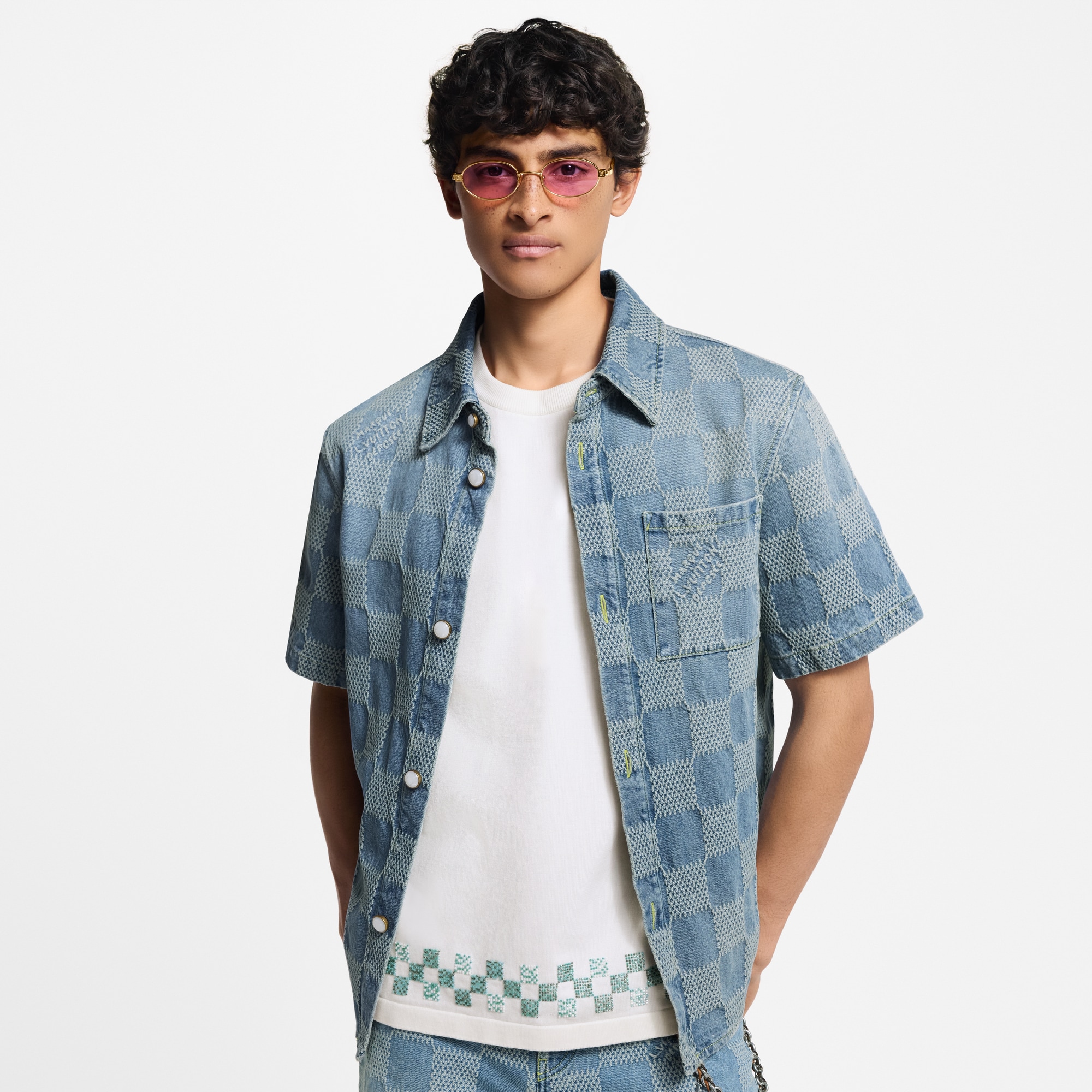  Ready to Wear Camisas Camisa de manga corta en denim Damier | Louis Vuitton ® (Ampliar producto)
