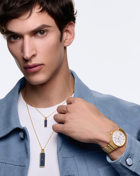 Categories Necklaces and Pendants Les Gastons Vuitton Large Tag Pendant, Yellow Gold and Blue Titanium | Louis Vuitton ®