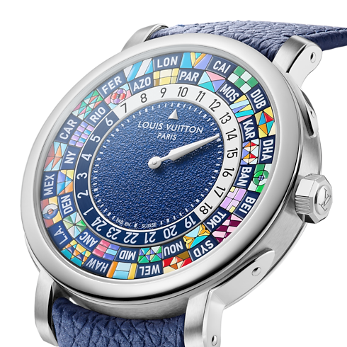 Reloj Louis Vuitton Escale Worldtime automático de 40 mm en platino vista lateral