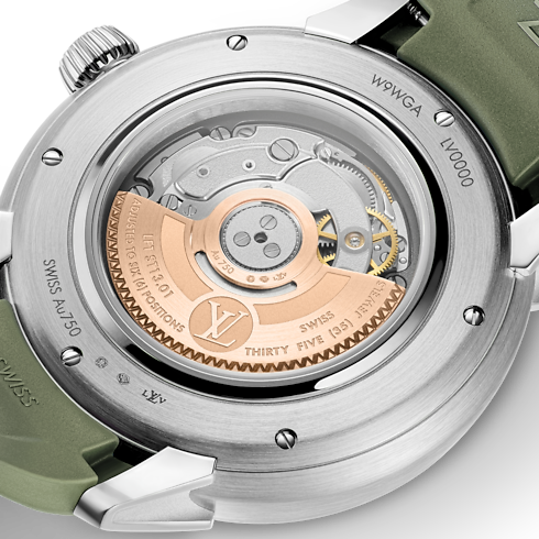Reloj Tambour Spin Time automático de 39.5 mm en oro blanco vista trasera