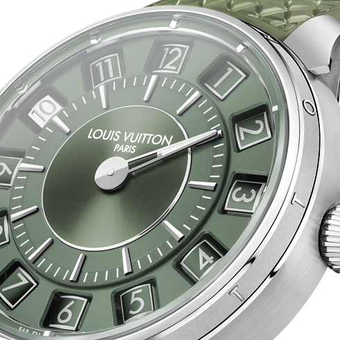 Reloj Tambour Spin Time automático de 39.5 mm en oro blanco vista lateral