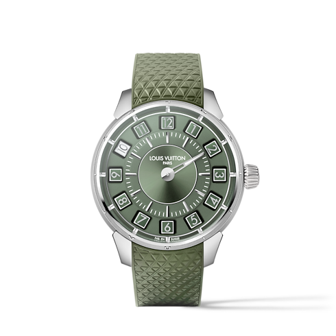 Reloj Tambour Spin Time automático de 39.5 mm en oro blanco vista frontal
