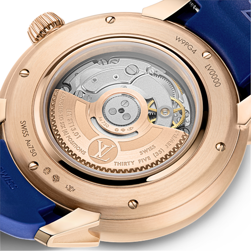 Todos los Relojes } Reloj Tambour Spin Time, automático de 39.5 mm en oro rosa, ópalo y zafiros | Louis Vuitton ® (Ampliar producto)