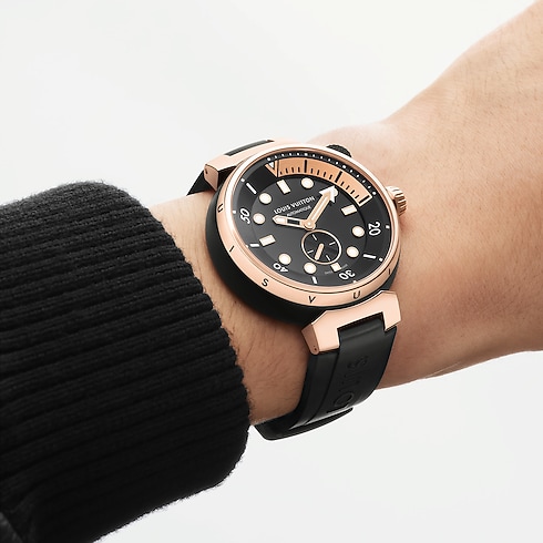 Todos los relojes } Reloj Tambour Street Diver, automático, 44 mm, acero y oro rosa | Louis Vuitton ® (Ampliar producto)