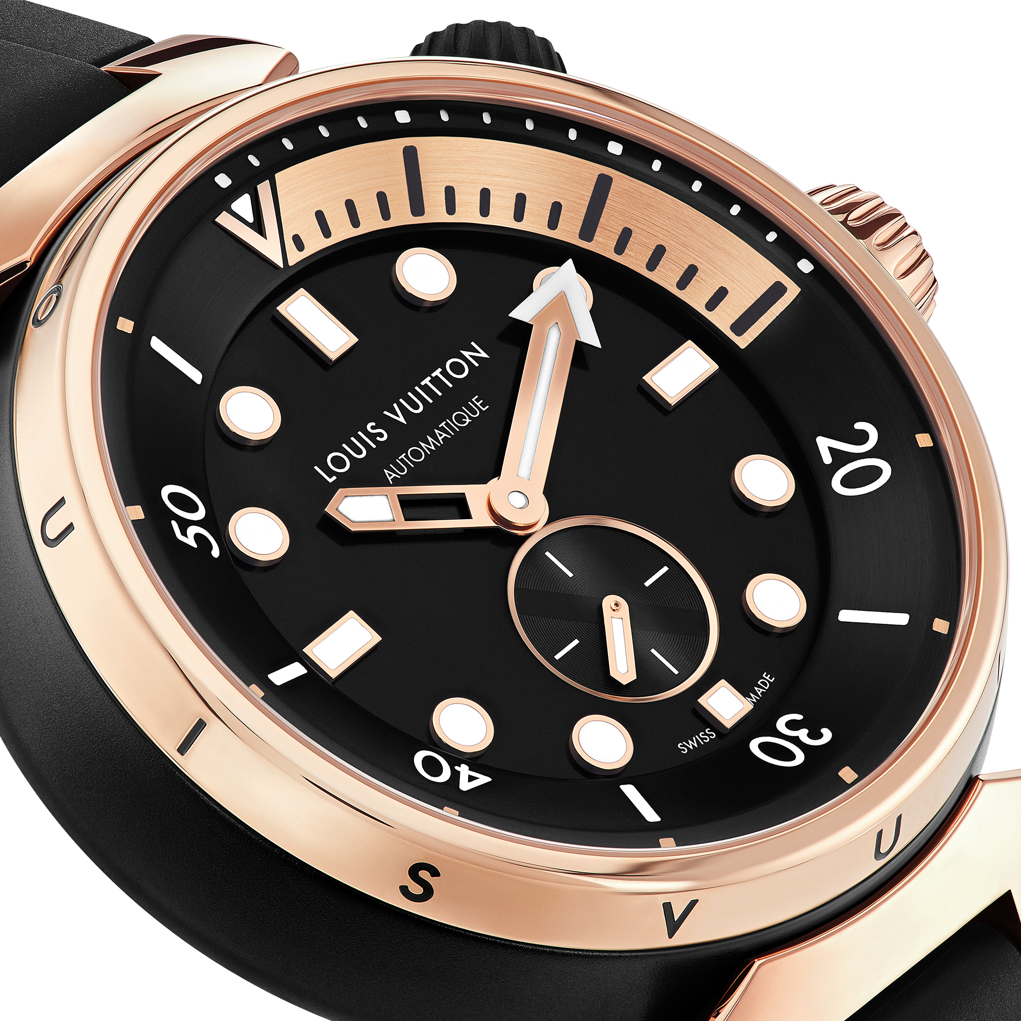  Todos los relojes } Reloj Tambour Street Diver, automático, 44 mm, acero y oro rosa | Louis Vuitton ® (Ampliar producto)