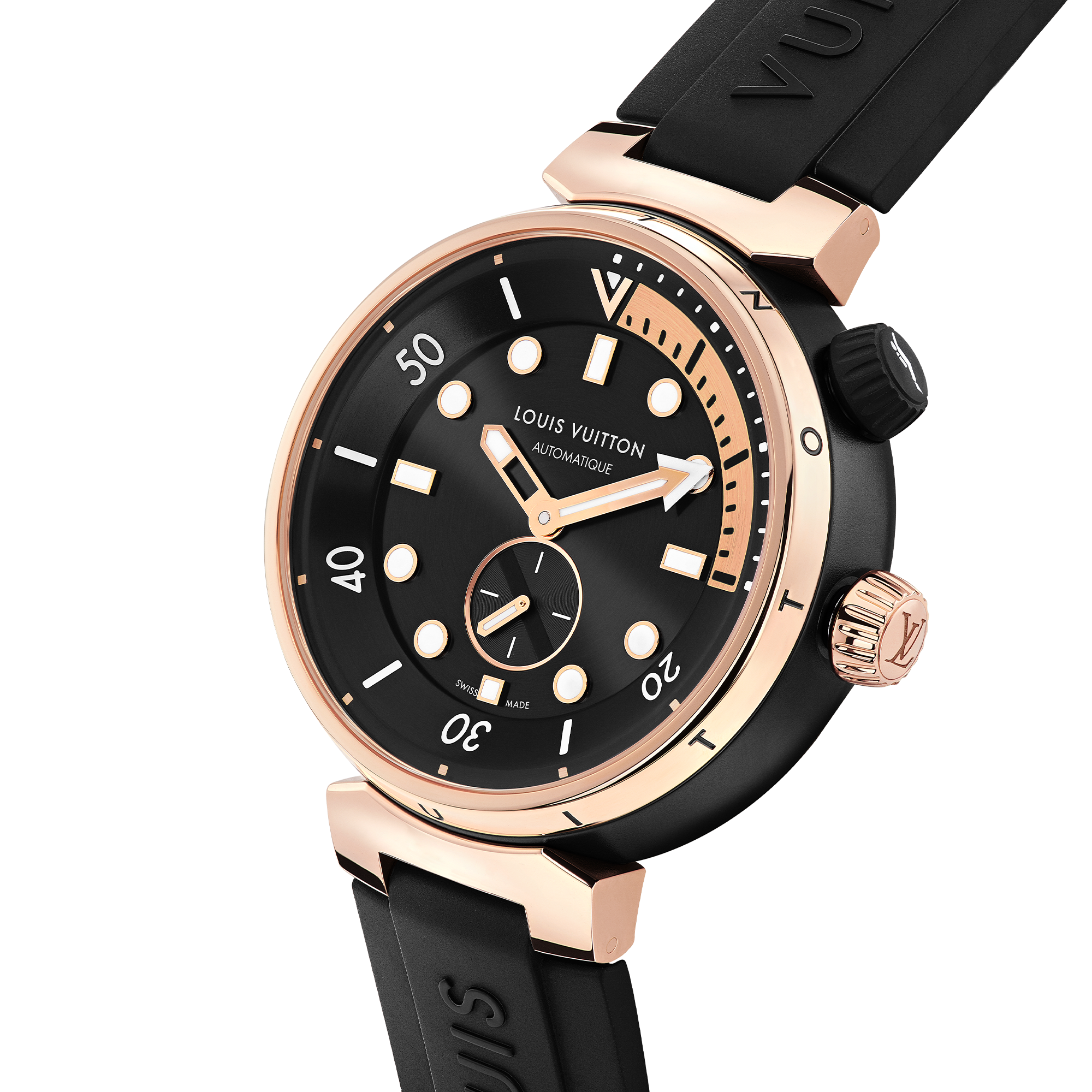  Todos los relojes } Reloj Tambour Street Diver, automático, 44 mm, acero y oro rosa | Louis Vuitton ® (Ampliar producto)