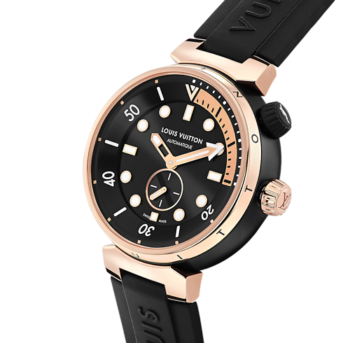 Todos los relojes } Reloj Tambour Street Diver, automático, 44 mm, acero y oro rosa | Louis Vuitton ® (Ampliar producto)