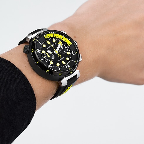 Todos los relojes } Reloj Tambour Street Diver Chronograph, automático, 46 mm, en acero | Louis Vuitton ® (Ampliar producto)