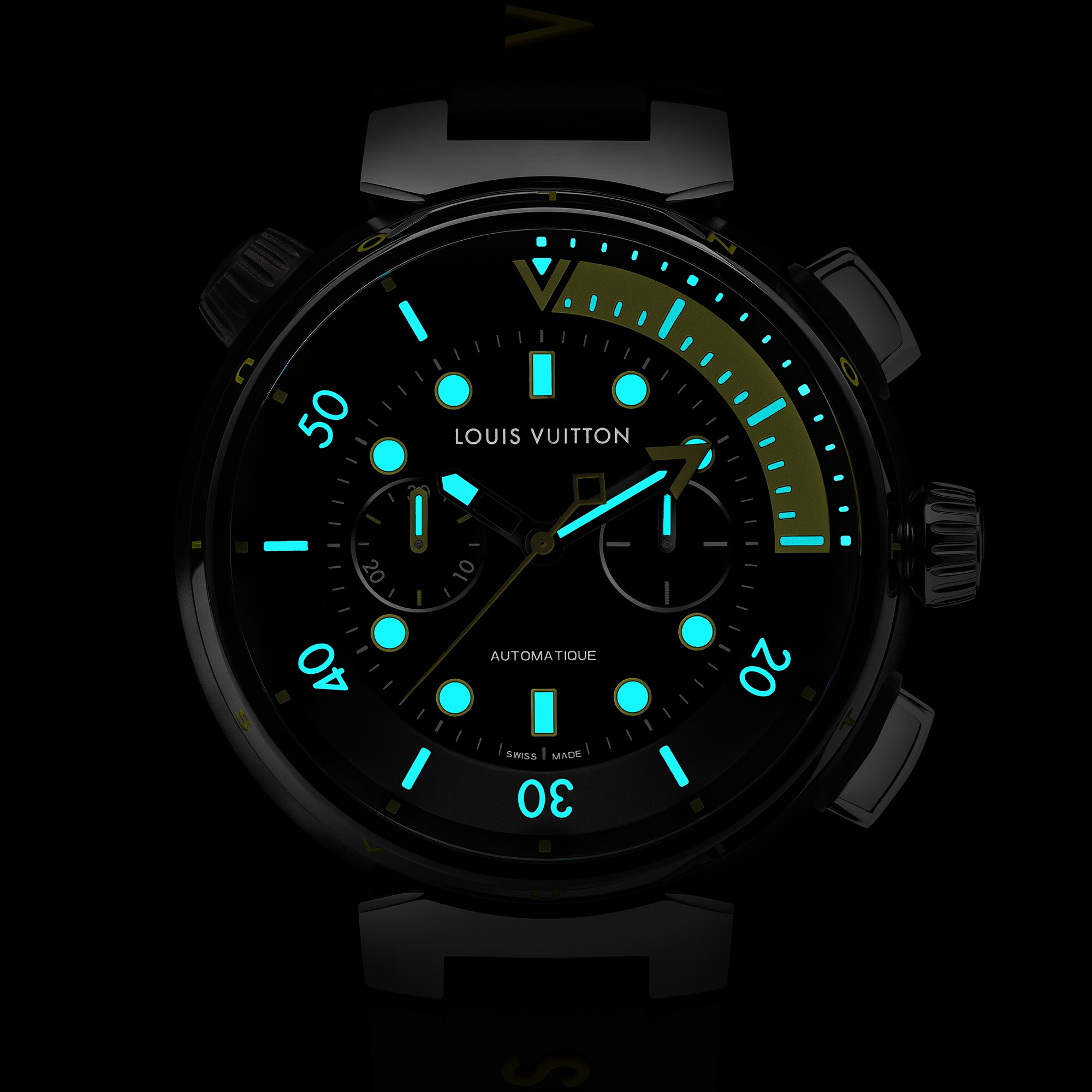  Todos los relojes } Reloj Tambour Street Diver Chronograph, automático, 46 mm, en acero | Louis Vuitton ® (Ampliar producto)