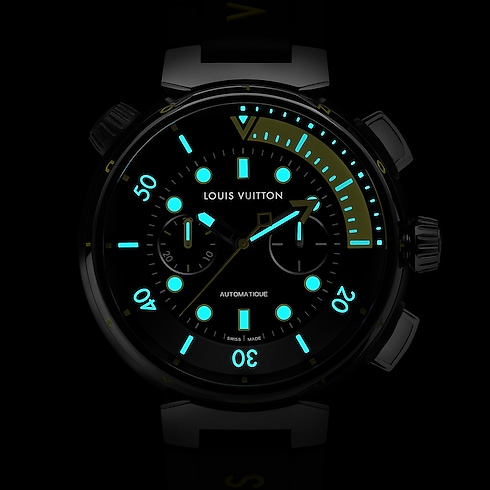 Todos los relojes } Reloj Tambour Street Diver Chronograph, automático, 46 mm, en acero | Louis Vuitton ® (Ampliar producto)