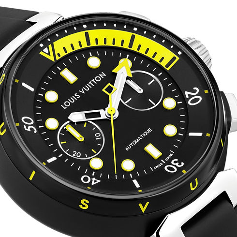 Todos los relojes } Reloj Tambour Street Diver Chronograph, automático, 46 mm, en acero | Louis Vuitton ® (Ampliar producto)
