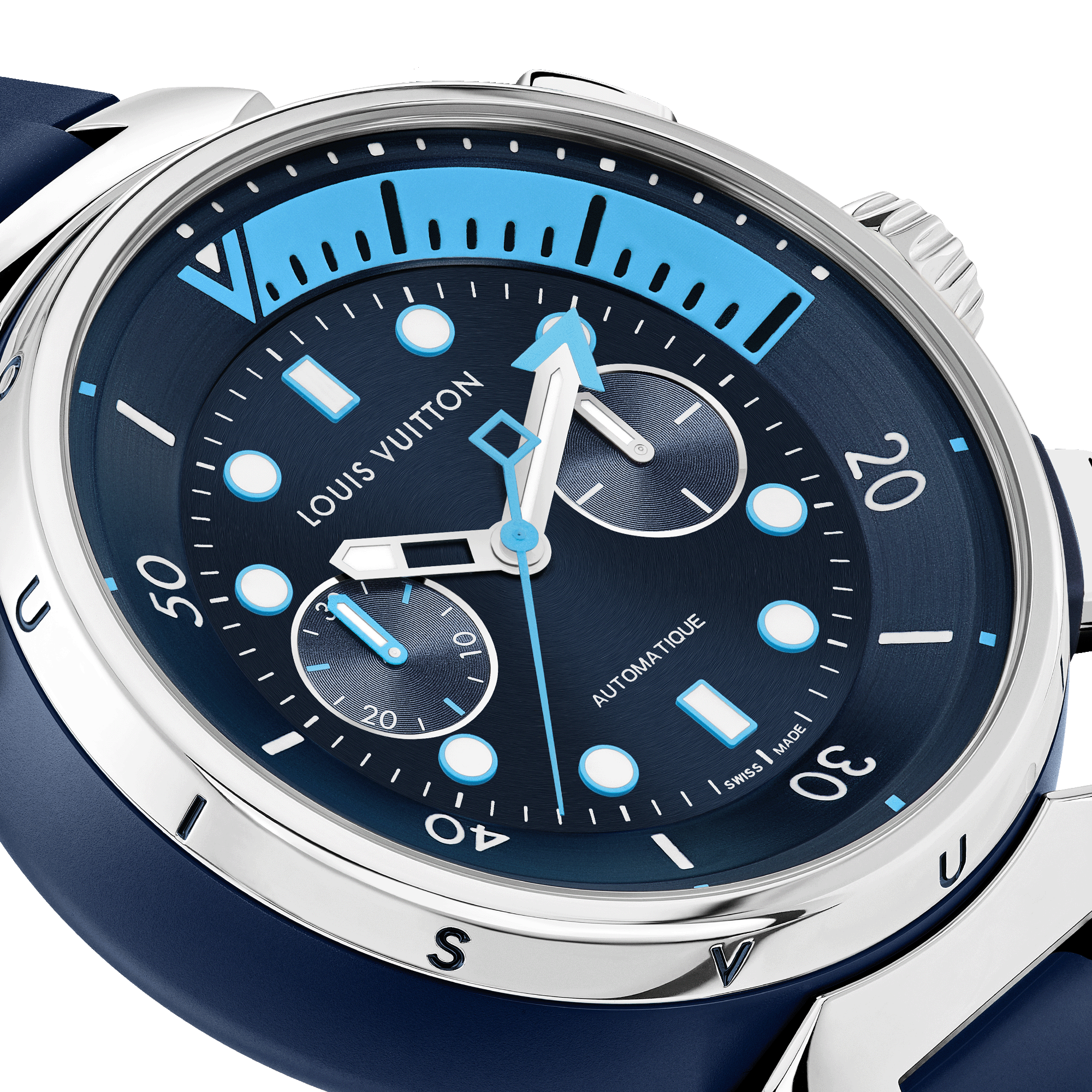  Todos los relojes } Reloj Tambour Street Diver Chronograph, automático, 46 mm, en acero | Louis Vuitton ® (Ampliar producto)