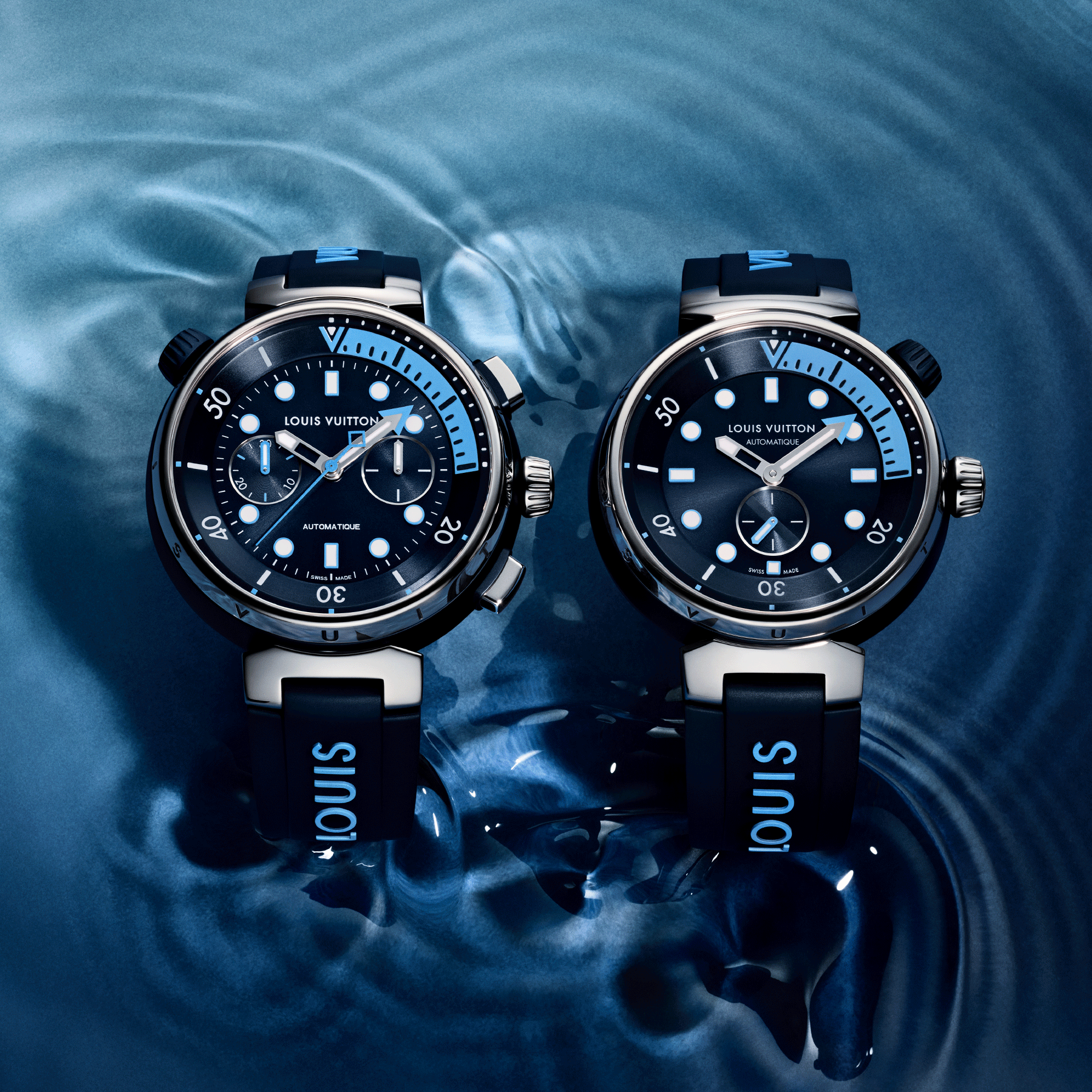  Todos los relojes } Reloj Tambour Street Diver Chronograph, automático, 46 mm, en acero | Louis Vuitton ® (Ampliar producto)