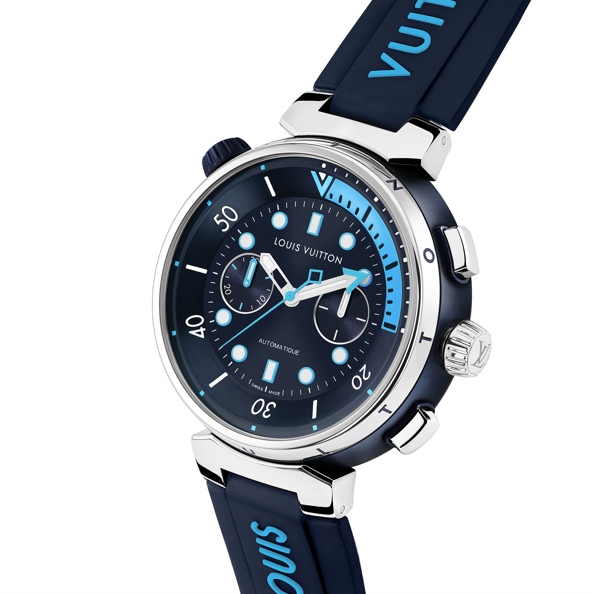  Todos los relojes } Reloj Tambour Street Diver Chronograph, automático, 46 mm, en acero | Louis Vuitton ® (Ampliar producto)