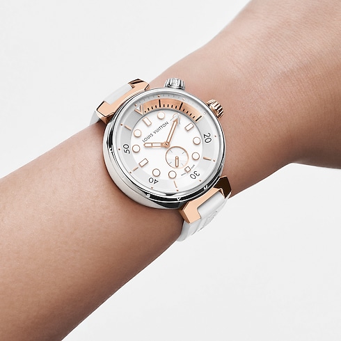 Todos los relojes } Reloj Tambour Street Diver, cuarzo, 39,5 mm, acero y oro rosa | Louis Vuitton ® (Ampliar producto)