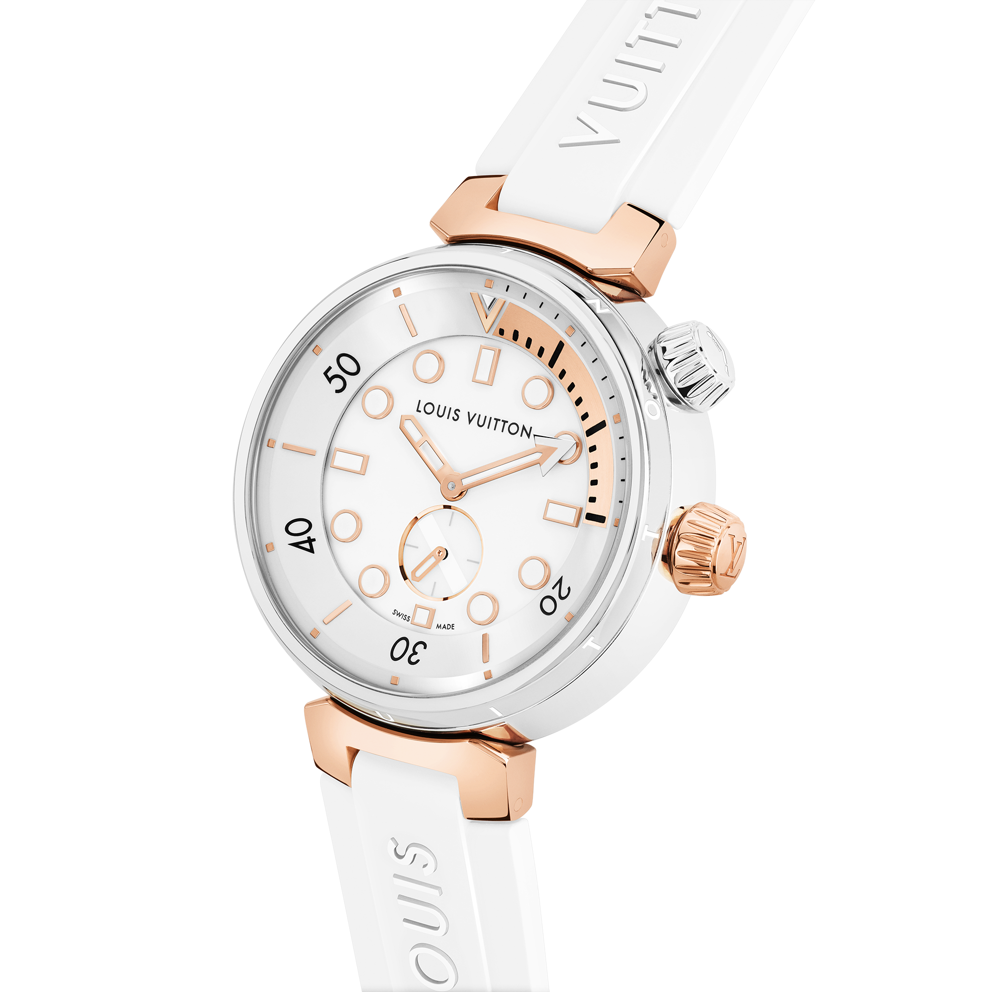  Todos los relojes } Reloj Tambour Street Diver, cuarzo, 39,5 mm, acero y oro rosa | Louis Vuitton ® (Ampliar producto)