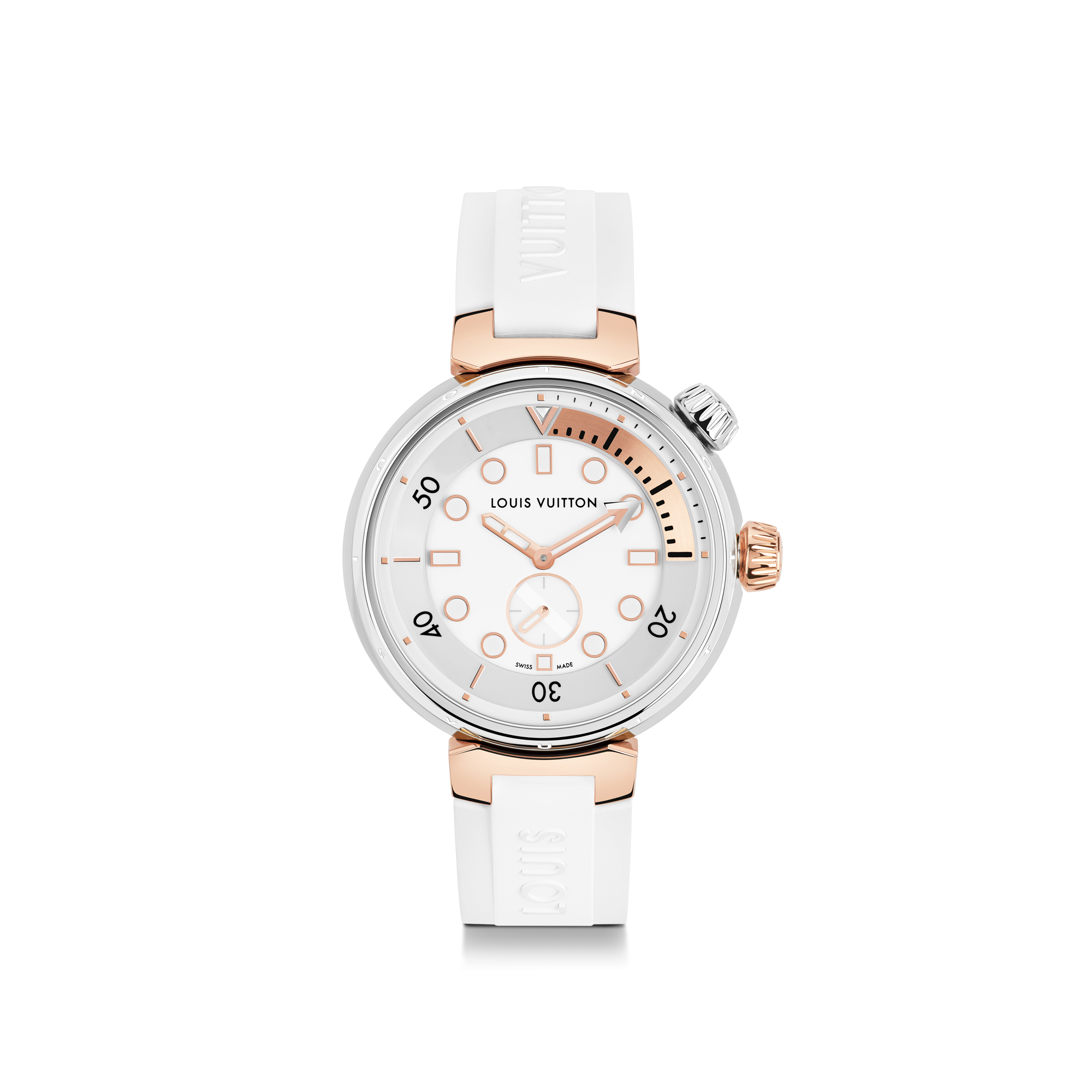  Todos los relojes } Reloj Tambour Street Diver, cuarzo, 39,5 mm, acero y oro rosa | Louis Vuitton ® (Ampliar producto)