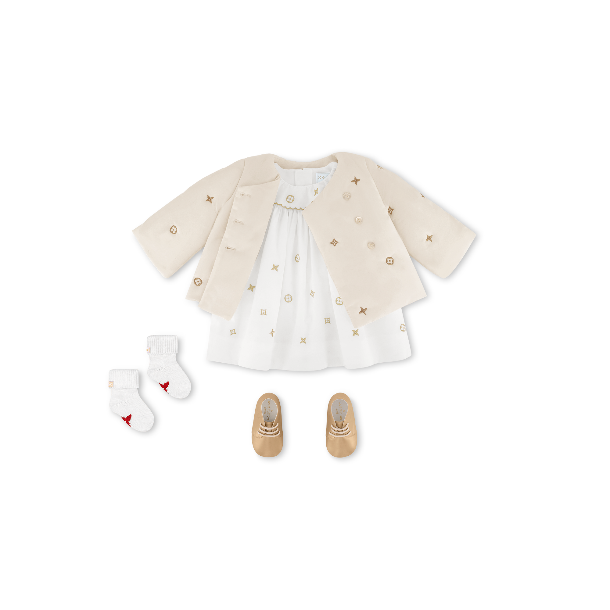 S00 Regalos para bebés } Set de gorro y mitones bordados | Louis Vuitton ® (Ampliar producto)