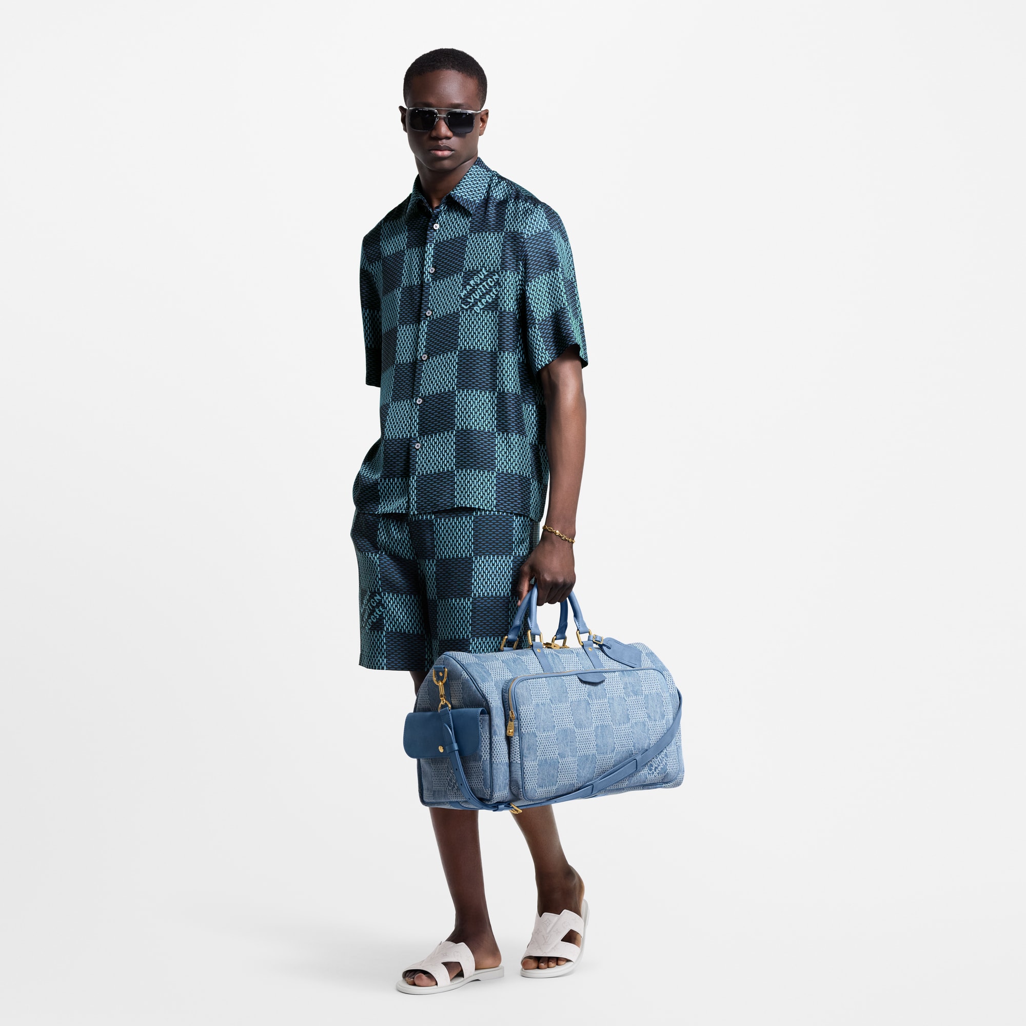  Ready to Wear Pantalones Shorts de seda con motivo Damier | Louis Vuitton ® (Ampliar producto)