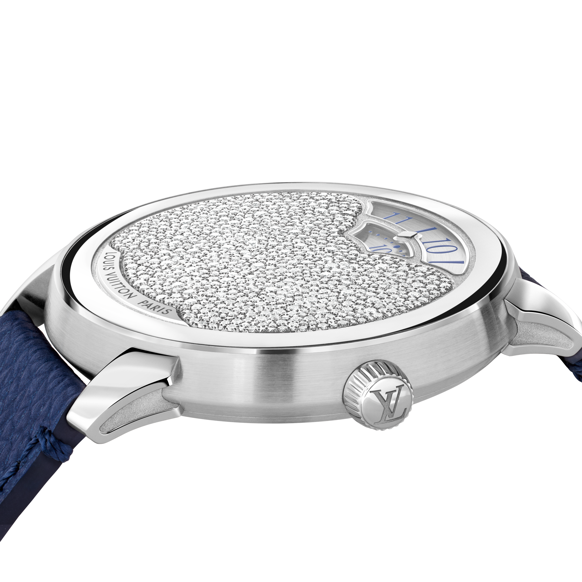  Todos los relojes } Tambour Convergence automático de 37 mm en platino y diamantes | Louis Vuitton ® (Ampliar producto)