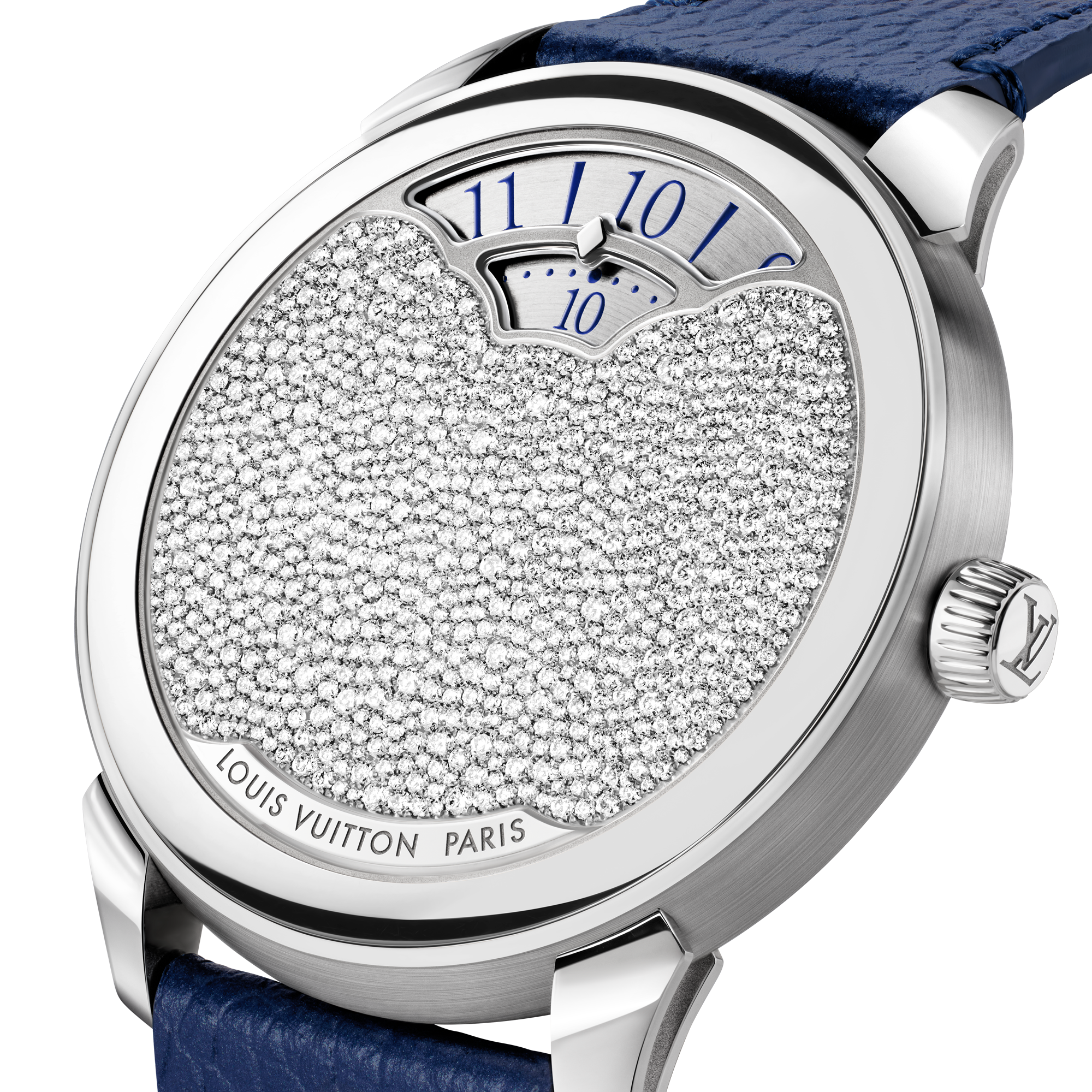  Todos los relojes } Tambour Convergence automático de 37 mm en platino y diamantes | Louis Vuitton ® (Ampliar producto)
