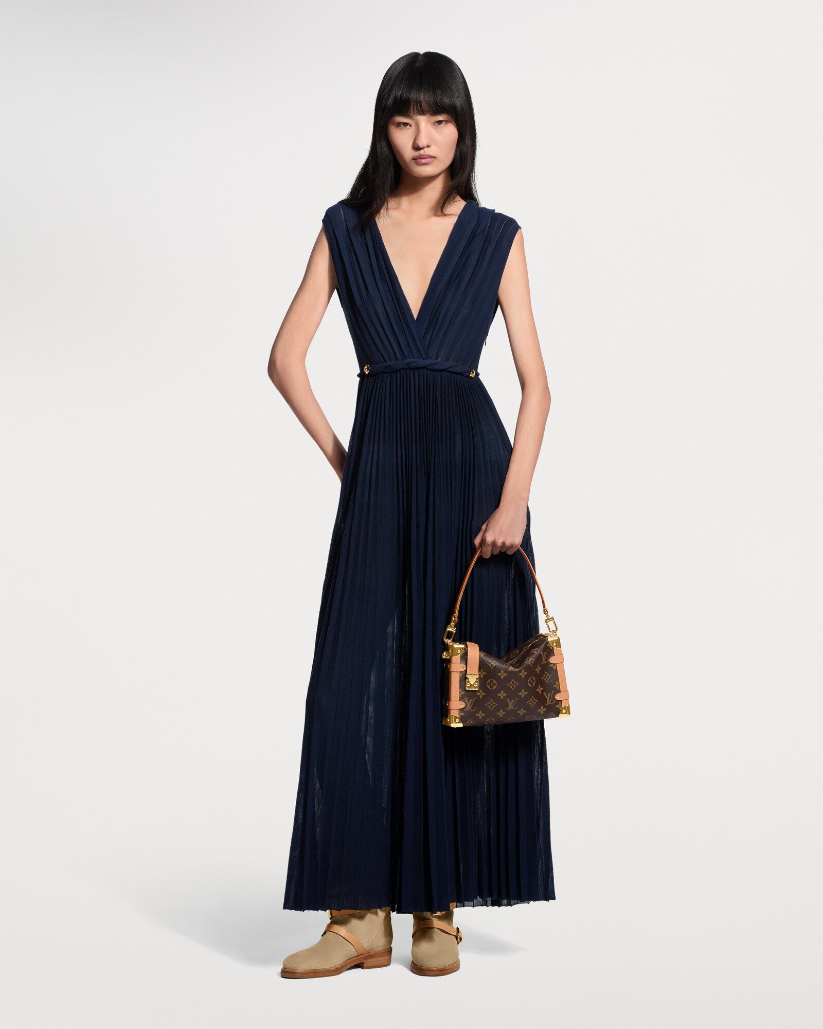 lvir pleated dress Buy LVIR Neutral Pleated Maxi Dress in Crepe For Women Online