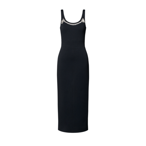 Vestido sin mangas con cuello joya vista frontal